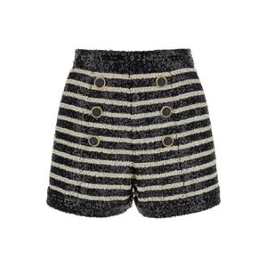 BALMAIN 전체 스팽글 패브릭 소재의 보석 단추가 있는 흑백 스트라이프 반바지 여성 DF1PA265XJ31EAB