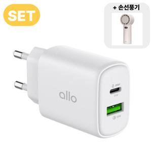 알로코리아 주식회사 [급속세트] 알로코리아 25W 초고속 듀얼 충전기 UC225GPD + [3초 급속냉각] 에어컨 선풍기 FA3