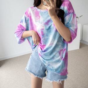 타이다이 나염 반팔티셔츠 컬러풀 디자인 밑단트임
