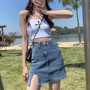 여름데일리룩 짧은 청치마 이너 속바지 옆트임 데님 미니 스커트