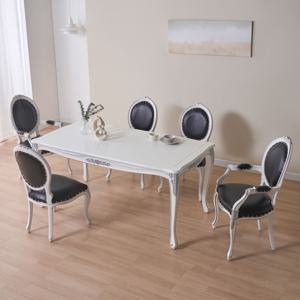 발보니 화이트실버 마호가니원목 엔틱 6인 식탁세트