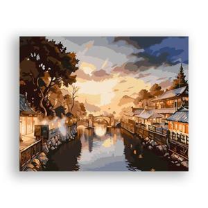 [해외]특 대형사이즈 유화그리기 세트 DIY 명화 아크릴화 쉬운그림 캔버스 풍경화 노을