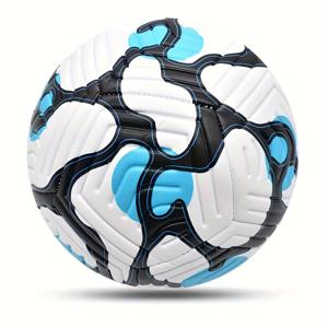 TEMU 1개 공식 사이즈 5 PU 축구공과 펌프 - 훈련, 경기 및 엔터테인먼트용 표준 사이즈, 손바느질, 흰색에 파란색 악센트, 완벽한 선물, 경기용 축구공|현대적인 축구공|손바느질 축구공, 축구 액세서리