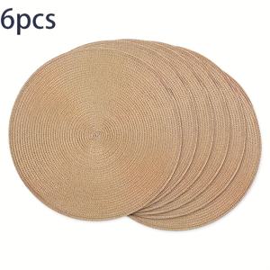 TEMU 식탁용으로 적합한 6개의 라운드 플레이스 매트, 열 방지 및 미끄럼 방지 PVC 서양 스타일 테이블 매트, 방화 및 방전용 플레이스 매트, 호텔 및 레스토랑에 적합