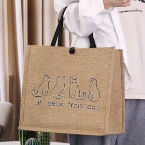 TEMU 고양이 프린트가 귀여운 여성용 우아한 리넨 토트백, 대용량, 스타일리쉬하고 넓은, 나일론 안감, 기계 세탁 가능, 직장, 학교, 통근, 쇼핑, 생일 및 축제용 B51H 다용도 가방.