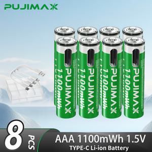 TEMU PUJIMAX AAA 1.5V 충전식 리튬 배터리, Type-C 충전 포트 - 고속 충전, 내구성 및 휴대용, 가정, 여행, 카메라, 손전등, 충전식 손전등, 현대적인 배터리 디자인, 고품질 소재