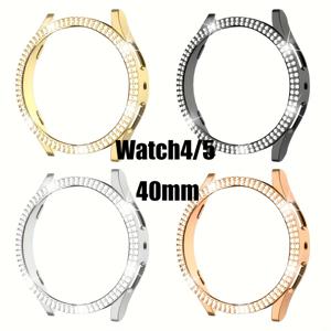TEMU 4/5/6/7 40mm 44mm용 4개 듀얼 드릴 중공 쉘, 반짝이는 라인스톤 인레이드 무스크린 하드 PC 프레임 케이스, 충격 방지 및 스크래치 방지 패션 시계 액세서리