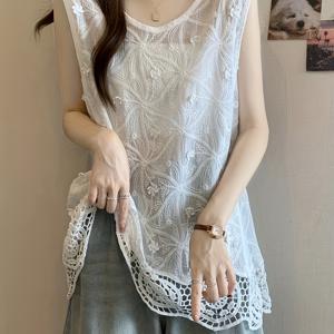 TEMU 여름과 가을을 위한 우아한 화이트 크로셰 베스트, 꽃무늬가 있는 세련된 빈티지 스타일의 셔츠, 모든 계절을 위한 패션, 소매 없는 상의|꽃무늬가 있는 레이스 패턴|소매 없는 상의
