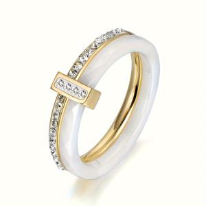 TEMU 럭셔리 18K 골드 도금 스테인리스 스틸 및 세라믹 링, 합성 다이아몬드 - 데일리 및 휴가 착용을 위한 다재다능한 패션