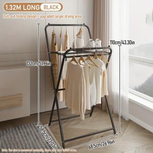TEMU 접이식 금속 옷 건조대, 미끄럼 방지 비즈, 높이 132cm, 두꺼운 X-프레임 - 공간 절약형 다층 의류, 담요, 바지 - 실내 사용을 위한 내구성, 광택 마감, 옷 건조대|빨래건조대