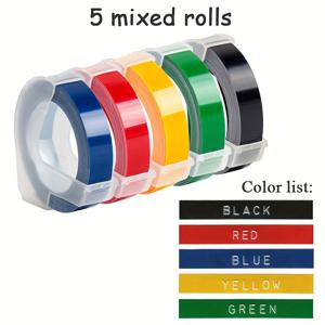 TEMU DYMO용 3D 엠보싱 테이프 9mm 팩 5개, DYMO 1880 12965 1610 Motex E-101에 적합한 DIY 플라스틱 라벨 테이프