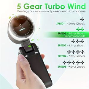 TEMU 휴대용 미니 터보 팬, USB 충전식 여행용 목걸이형 선풍기 5단 속도 조절, 3600mAh 배터리 & 15000RPM 속도, 최대 6시간 작동, 여행/홈/사무실용 접이식 개인 냉각팬
