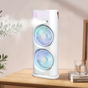TEMU 모멈드 휴대용 USB 듀얼 팬 에어 쿨러, 냉각 및 가습 기능, 고출력 데스크탑 팬 (사무실/기숙사/가정용) - 컴팩트 디자인, 배터리 불필요