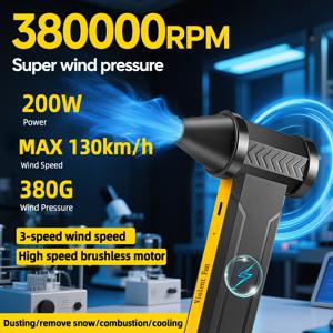 TEMU 380000 RPM 터보 제트 팬 에어 블로워 - 380g 추력, 10000mAh USB-C 고속 충전, 3단계 브러시리스 모터 냉각/눈/먼지/BBQ용 휴대용 핸드헬드 팬 캠핑 차량 청소 - 아버지의 날 선물