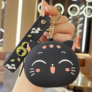 TEMU 시크한 고양이 테마 실리콘 동전 지갑 - 가벼운 지퍼 포켓, 동전 및 이어버드용 - 완벽한 선물