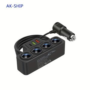 TEMU AK-SHIP 4-in-1 자동차 어댑터, 듀얼 USB+1PD 포트, 고속 충전, 자동차용 다기능 충전기, 고출력 자동차 소켓|멀티탭
