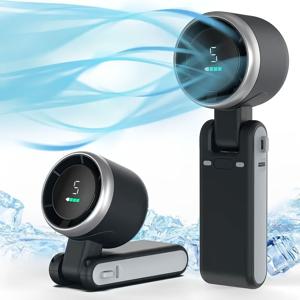 TEMU USB 야외 3-in-1 휴대용 팬, 캠핑 팬, 목걸이형 휴대용 팬, 접이식 터빈 팬, 3600mAh 용량, 충전식 여행용 팬, 5단계 바람, 디지털 디스플레이, 여성과 남성 선물에 적합, 야외 활동, 여행, 작업 (화이트, 블랙, 그린)|휴대용에어컨|캠핑선풍기|에어컨선풍기