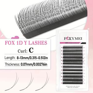 TEMU FOXYMEI 12줄 여우 1D Y 컬러 C/D 컬, 자연스러운 블랙 인조 속눈썹 8-13mm, 초초소프트 개별 속눈썹 연장, 만화 고양이 눈 스타일, 초보자용 고품질 살롱 메이크업, 애니메이션 영감 속눈썹 | 초소프트 속눈썹, FOXYMEI