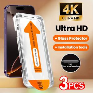 TEMU 아이폰 16 프로 맥스 16 14 플러스 11 프로 맥스 X XS MAX XR용 3개 세트 4K 울트라 HD 강화유리 스크린 보호필름, 광택 마감, 9H 경도, 방지성 및 지문 방지 기능, 먼지방지 애플리케이션 키트 포함