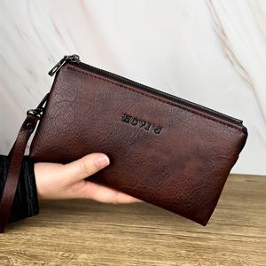 TEMU HOVIS 남성용 레트로 합성 가죽 클러치 지갑 - 대용량 이중 부피 지퍼, 손목끈이 있는 미니멀 스퀘어 비즈니스 핸드백, 아빠나 남편을 위한 완벽한 선물, 일상용 클러치 | 지갑 | 합성 가죽 지갑, 가죽 지갑