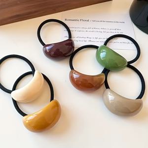 TEMU 7pcs 세트 혼합 컬러 고탄성 심플 헤어링, 캔디 컬러 아크릴 머리 액세서리, 프렌치 엘레강스 디자인, 귀여운 고무줄 헤드밴드