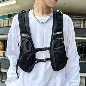 TEMU 남성용 전술 조끼 가슴 가방, 지퍼 잠금 장치가 있는 나일론 캐주얼 스타일, 다기능 야외 활동 조끼, 손세탁 가능 - 인쇄 없음|힙색
