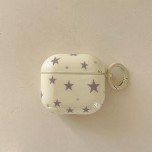 TEMU Ins-Inspired Starry for airpods 케이스 - 화이트 플라스틱 이어폰 홀더, 골든 링이 있는, for AirPods 1/2/3/4/Pro에 이상적, 스타일리시한 스타 패턴 디자인, 집이나 사무실 장식에 완벽, for AirPods 홀더 | 스타리 패턴 디자인 | 내구성 있는 플라스틱 케이스, for AirPods 케이스에 적합