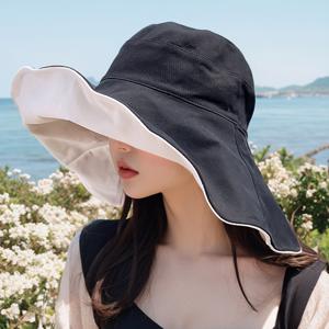 TEMU 양면, 자외선차단, 여성용, 와이드, 빅사이즈, 버킷햇, 챙 넓은 모자, 벙거지, 햇빛가리개, 썬햇, 리버시블, 여름|벙거지모자|빅사이즈