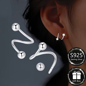 TEMU 여성용 S925 실버 부드러운 둥근 비즈 스프링 귀걸이, 스크루 S-형 기하학적 버클, 독특한 디자인, 우아하고 귀여움, 친구들을 위한 크리스마스 선물로 적합, 다양한 상황에서 착용할 수 있음, 알러지 저조