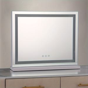 TEMU LED 조명 화장 거울 할리우드 스타 패션 데스크탑 화장대, 대형 HD 유리, 금속 프레임, 스마트 터치 버튼, 3색 조명 밝기 조절 가능, USB 전원|화장대