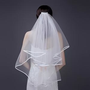 TEMU 1개의 우아한 흰색 브라이덜 베일, 이중 레이어 심플 엣지 리본 모양, 가벼운 얇은 웨딩 액세서리, 데이 선물, 완벽한 선물 선택 - 실 재질, 깃털 없음