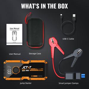 TEMU JCTST 2000A 휴대용 리튬 점프 스타터, LED 디스플레이, USB 충전, LED 라이트 - 가솔린/디젤 차량에 적합, 12V 리튬 배터리, 12V 출력, 24V 입력, 휴대용 파워 뱅크, 자동차 배터리 점프 스타터 | LED 라이트 기능 | 내구성 있는 구조, 점프 스타터 배터리