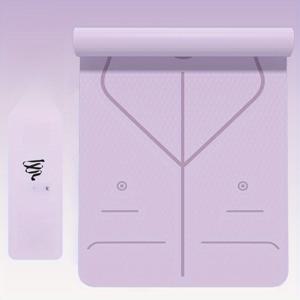 TEMU 여성용 TPE 요가 매트 위치 라인 가이드 포함 - 미끄럼 방지 충격 흡수 소음 감소 대형 바닥 매트 홈짐, 피트니스 및 트레이닝용 - 보라색 줄무늬 디자인, 운동 안정성