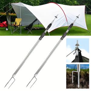 TEMU 1/2/3/4개 스테인레스 스틸 리트렉터블 88cm-160cm 야외 캠핑 천막 텐트 지원 막대, 조절 가능한 길이, 지면 플러그인 디자인, 야외 천막 텐트, 선샤드 넷, 비치 천막 지원 막대에 적합, 텐트 건설에 필수적인 액세서리 및 도구
