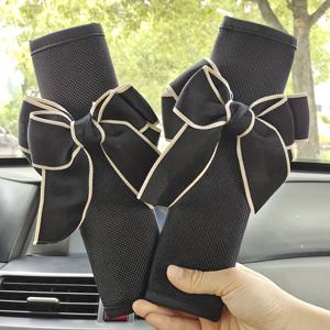 TEMU 보우 트림이 있는 차량 안전벨트 어깨 패드 커버, 폴리아미드 원단, 운전자와 승객을 위한 부드러운 쿠션감 - 블랙 & 화이트 스티칭