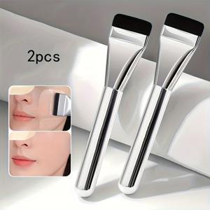 TEMU 2PCS 극세사 평면 파운데이션 브러시, 비흡수성 나일론 브러시 바르기