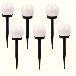 TEMU 6팩 태양광 볼 잔디 조명 - 자동 켜기/끄기 센서가 있는 ABS LED 야외 경로등, 600mAh 솔라 니켈 배터리, 정원용 박힌 광택 표면 및 플러그인 소켓 베이스, 정원, 잔디, 마당, 파티오 조명 | 미적 정원 장식 | 내구성 있는 플라스틱 구조, 태양광 가든 라이트