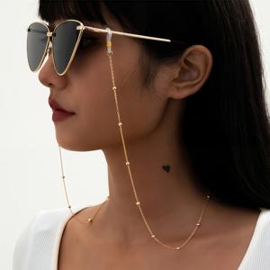 TEMU 1개 심플한 비즈 체인 안경줄 하트 펜던트 포함 - 패션용 조절 가능한 더블 비드 디자인, 여성용 내구성 있는 금속 액세서리, 안경 및 마스크용, 우아한 스타일, 골드톤 마감