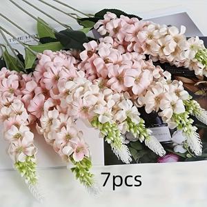 TEMU 7pcs 클래식 롱 스테ム 보가넬리아 및 오르키드 인공 꽃, 가정 장식, 정원, 파티 및 결혼식에 완벽합니다.