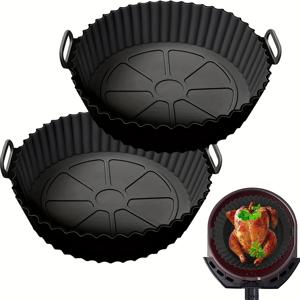 TEMU 2pcs 재사용 가능한 실리콘 에어 프라이어 라이너 - 식품 안전한 비스듬한, 쉬운 청소, Ninja, Tower, COSORI와 호환, 베이킹 및 로스팅에 완벽, 에어 프라이어 액세서리
