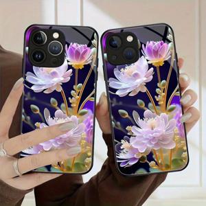 TEMU 패션/인기 꽃무늬 방탄 강화 유리 케이스, 애플 블랙 보호용 15Pro Max/15Pro/15Plus, 14 Pro Max/14 Plus/14 Pro/14, iPhone 13 Pro Max/13 Pro/13, iPhone 12 Pro Max/12 Pro 충격 방지 소프트 보호 커버