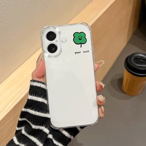 TEMU 네잎 클로버 행운의 휴일 선물 아이폰 6SPLUS/7PLUS/8PLUS/XR/XSMAX용 모바일 폰 케이스, 사각 안티폴 11PROMAX/12PROMAX/12MINI/13MINI/13PROMAX/14PROMAX/14PLUS/15PROMAX/15PLUS/16PROMAX/16PLUS 렌즈 전체 커버 소프트 실리콘 남녀 공용 투명 보호 케이스