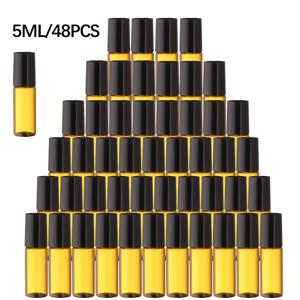 TEMU 48개 아멜라스 유리 롤러 병 0.17oz/0.34oz - 유출 방지 및 재충전 가능 Essential Oils, 향수 | 강력하고 휴대 가능한 금속 캡 | 여행 및 DIY 프로젝트에 적합한 향수 롤러 병