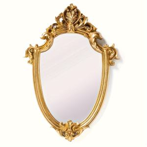 TEMU 고급스러운 황금 방패 모양 3D 엠보싱 메이크업 거울 - 욕실 및 거실 장식에 완벽, 레진 소재, 12.9