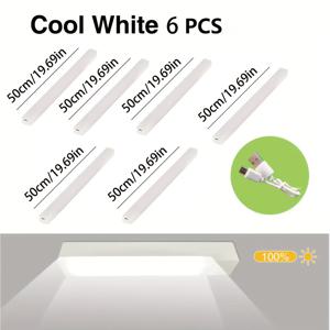 TEMU 6pcs LED 야간 조명, 운동 센서, USB 충전식 센서 조명, 옷장 조명, 에너지 절약 조명, 주방, 캐비닛, 복도, 침실, 계단용 조명 밝기 조절 가능
