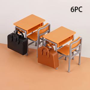 TEMU 6pcs 미니 데스크 교실 배낭 모델 - 모델 하우스 학교 방 장식 - 현실적인 미니어처 데스크 및 의자 DIY 장식 - 친구를 위한 디스플레이 및 장식에 적합 - 모델 하우스 액세서리