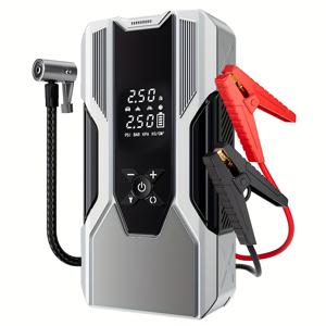 TEMU 휴대용 자동차 점프 스타터 및 에어 컴프레서 - 150 PSI LCD 디스플레이, 12V 5L 가솔린/3L 디젤 엔진 지원, USB-C 고속 충전, 3모드 LED 라이트, 리튬-폴리머 배터리 비상 도로 보조 & 타이어 공기 주입, 기능적 디자인, 내구성 있는 플라스틱 케이싱, 다기능 장치, 견고한 구조, 차량 유지보수