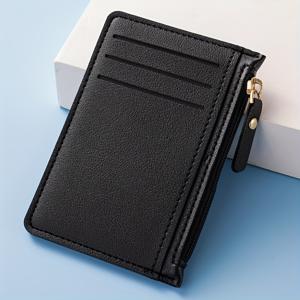 TEMU 8 슬롯 멀티 카드 홀더 - 지퍼 포켓 포함 - PU 소재, 검정색, 핑크색, 파란색, 보라색, 빨간색, 갈색 - 비즈니스 및 일상 사용에 이상적, 일상 정리기 | 세련된 지퍼 클로저 | 내구성 있는 PU 지갑, 카드 홀더
