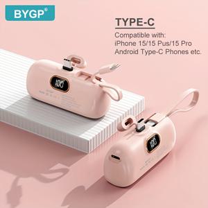 TEMU BYGP 5000mAh 미니 휴대용 충전기, 초소형 배터리 팩 여행용 모바일 폰 충전기, 아이폰 15/14/13/12 프로 맥스/iPad 프로/삼성 등과 호환 가능, 비상 전원 포켓 파워 뱅크, USB 모바일 백업 배터리 팩, 선물|보조배터리|보조배터리20000
