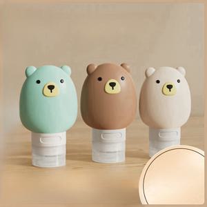 TEMU 3개 세트 실리콘 충전용 여행용 용기, 만화 곰 디자인, 누출 방지 휴대용 스퀴즈 병 - 화장품 및 화장품용 무향
